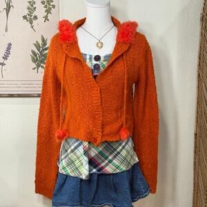 Unif Fuku Orange Hooded Fuzzy Cropp Cardigan Sweater Whimsy Twee Fairy Grunge M